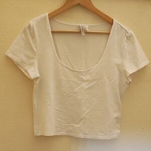 Divided White Scoop Neck Crop Top
